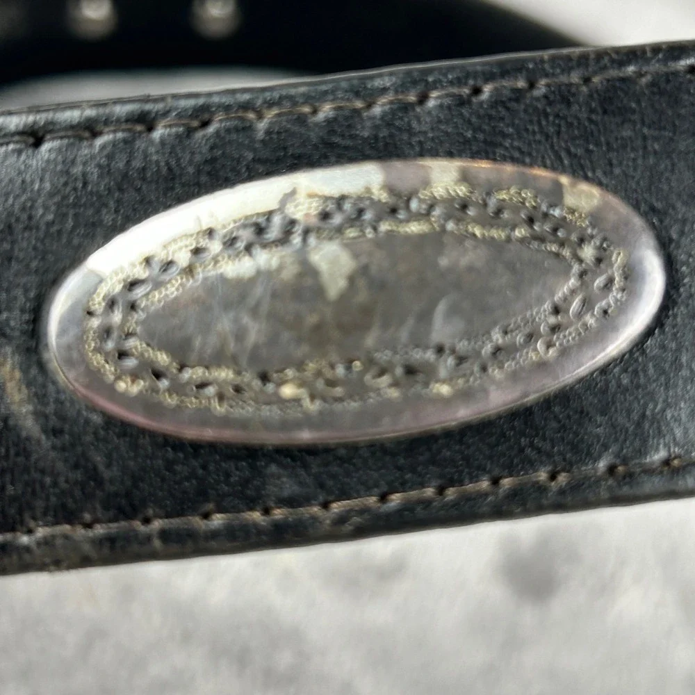 Brighton Black Leather Western Medallion Belt Silver Engraved Buckle 36 39103